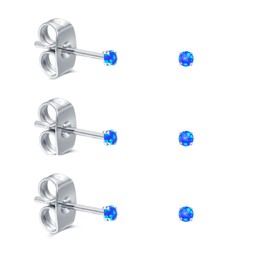 ADAIER Earrings for Women Stainless Steel Small Synthetic Opal Womens Stud Earrings Set Pack of 3 (SE-29) (Blue 2,2,2mm)