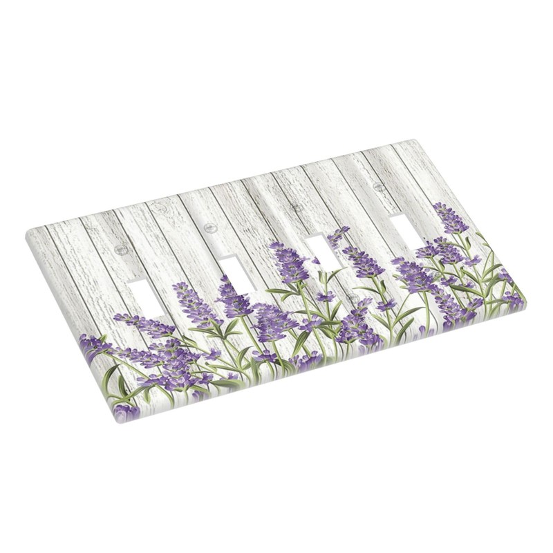 Rustic Wooden Plank Lavender 4 Gang Wall Plate Quad Toggle