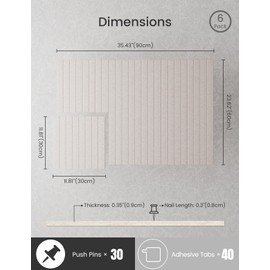 Bumusty Large Cork Board Alternative-36 x24 Felt Bulletin Board Tiles, with 30 Pushpins, 40 Adhesive Tabs, 6-Pack Slat Wall Paneling, Cork Boards for Office Push Pin Board Felt Board-Oatmeal