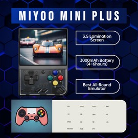 Miyoo Mini Plus, Retro Gaming Console with 64G Memory Card, 3.5-inch IPS Screen, 3000mAH Long Endurance Battery，with Storage Case, Support 10000+ Games (Black 64G)