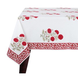 Ridhi -Red and Green Christmas Buta Cotton Hand Block Print Tablecloth Dinning Table Cover, Thanks Giving Table Christmas Farmhouse Buffet Wedding Tablecloth 4 Seater 60x60 Inches Square