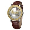 FORSINING Transparent Hollow Automatic Mechanical Movement Business Men Watch(Gold+PU)
