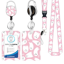 BUDUOZHI Lanyard with ID Holder Ghost Badge Holder with Retractable Reel Clip Badge Reel Heavy Duty with Carabiner Clip Card Name Tag Lanyard Vertical ID Card Protector Case for Nurse Teacher