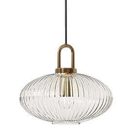 Debbte Industrial Vintage Pendant Lighting with Ribbed Glass Lamp Shade and Bronze Finish, Modern Retro Ceiling Light Hanging Lamp for Bedside Dining Table Kitchen Island (Transparent, 11.8")