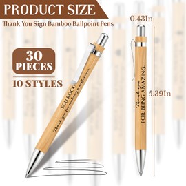 30 Pcs Inspirational Bamboo Pen Thank You Wood Bamboo Pen Employee Appreciation Motivational Quote Ballpoint Pen for Women Men Office Teacher Volunteer Coworker School Supplies Black Ink, 10 Styles