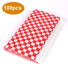 SAVITA 100 Sheets 11" x 10" Deli Wrap Paper Disposable Food Basket Liners Greaseproof Food Grade Wrapping Paper for Food Burger Sandwich Picnic Plastic Coat (Red Chequered)