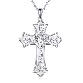 YONFQE Cross Necklace S925 Sterling Silver Cross Heart Pendant Vintage Jewellery Gifts for Men Women