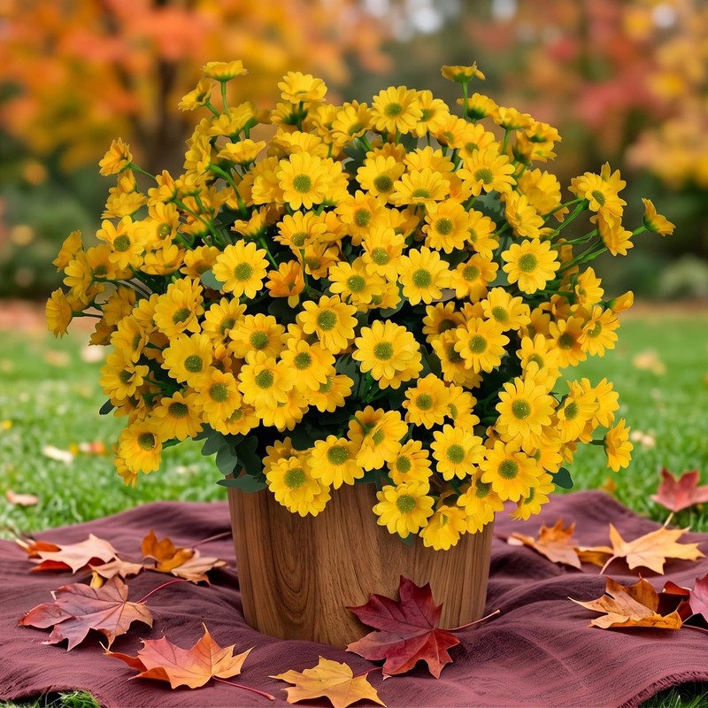Daisy Artificial Flowers for Outdoors,Yellow Artificial Mums (6, yellow)
