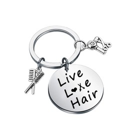 Hairdresser Gift Hair Stylist Gift Live Love Hair Keychain Barber Appreciation Employee Gift Cosmetology Graduation Birthday Gifts (Silver)