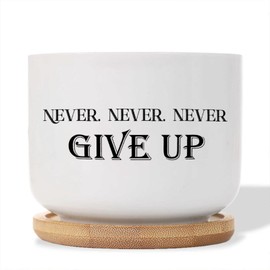 DecStic Never, Never, Never Give Up Ceramic Planters Bible Verse Planters for Outdoor Plants with Drainage Holes and Saucers Pot for Pots Outdoor Indoor Plants