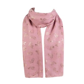 World of Shawls New Sparkling Bunny Rabbit Print Ladies Celebrity Style Scarves Maxi, Scarf, Wrap, Sarong, Shawls (Gold Rabbit - Dusky Pink)