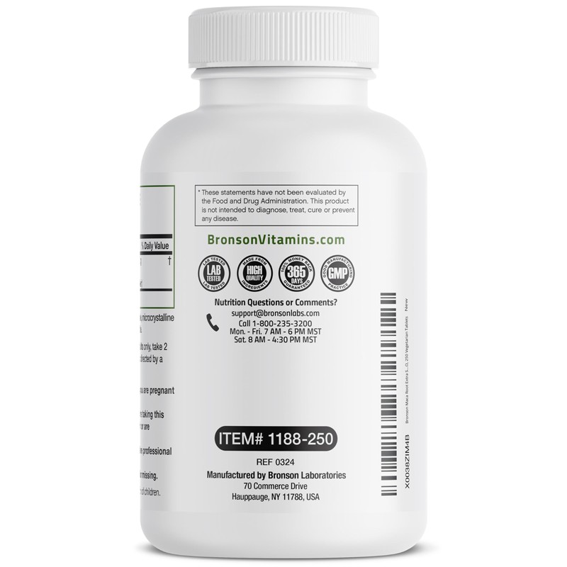 Bronson Maca Root Extra Lepidium Meyenii, Non-GMO, 250 Vegetarian Capsules