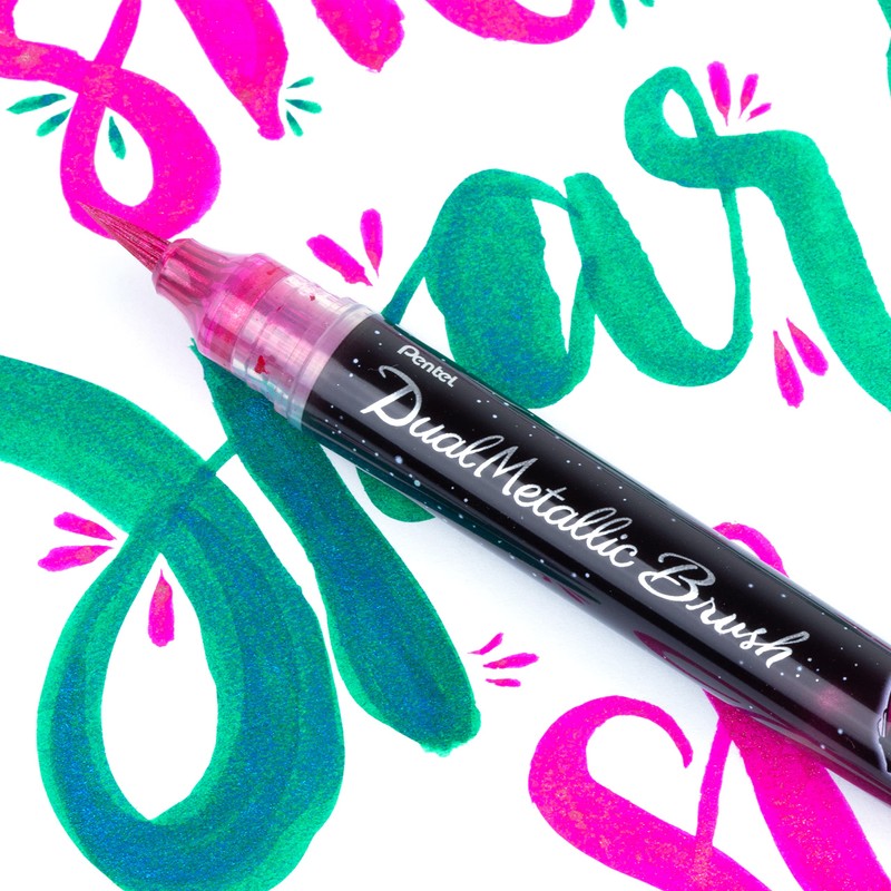 Pentel Dual Metallic Brush Pen - Pink/Metallic Pink - XGFH-DPX