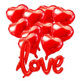 Soochat Red Heart Balloons and LOVE Balloons Kit for Valentine's Day Wedding Birthday Party Decorations 11Pcs