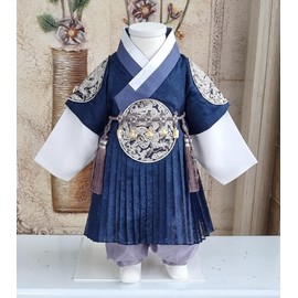 Korean Traditional Baby Boy Hanbok Dark Navy 100 days-10 years Dol First Birthday Party Baikil Party Pleated 철릭 GBH029 (1 year (dol))