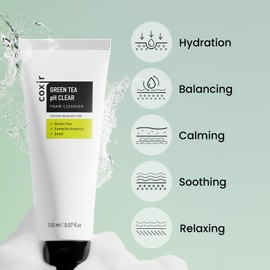 coxir GREENTEA PH CLEAR FOAM CLEANSER 5.07 Fl Oz l Low pH Formula Facial Washes with Gentle Exfoliating l deep cleanses pores and remove dead skin cells on skin,Korean skincare