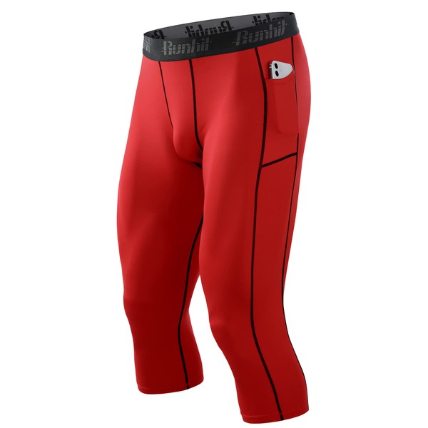Runhit Mens Compression Leggings 3/4 Athletic Workout Running Tights Breathable