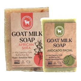 Honey Sweetie Acres Fresh of the Goat Face and Body Soap Bundle – 3 oz Avocado Facial Bar + 5 oz Hydrating African Shea Goat Milk Soap – Handcrafted and Made in USA