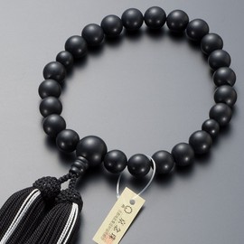 Buddhist Altanya Takita Shoten Kyoto Prayer Beads for Men, Black Onyx (Glossed), 22 Beads, Pure Silk Headed Bassel, With Prayer Bag, Men's Prayer Beads That Can Be Used in All Sects, Certificate Included
