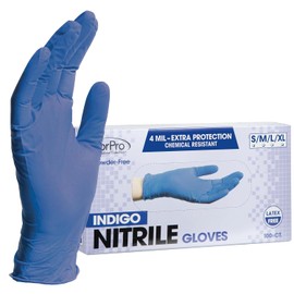 ForPro - Guantes desechables de nitrilo, resistentes a los químicos, sin polvo, sin látex, no estériles, aptos para alimentos, 4 mil, índigo, mediano, 100 unidades
