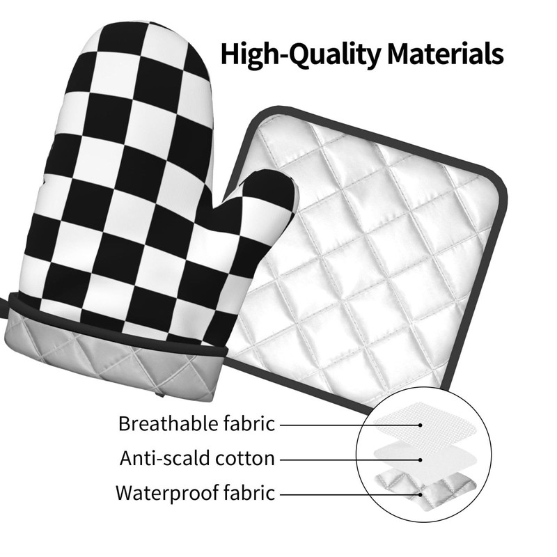 Lukbfall Black White Checkered Print Oven Mitts and Pot Holders