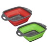 CASA -J Collapsible Colander Set, 2pcs Silicone Square Foldable Strainer Space Saving Suitable for Pasta, Vegetables, Fruits - Red Green Small