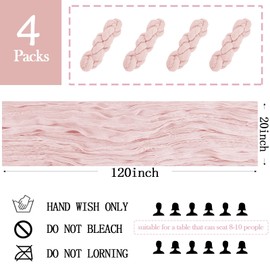 4 Pack Light Pink Cheesecloth Table Runner 20 x 120 inch Gauze Table Runners 10 FT Long,Semi Sheer Boho Cheese Cloth Fabric Table Runner Bulk for Wedding,Party,Baby Shower,Bridal Shower Decoration