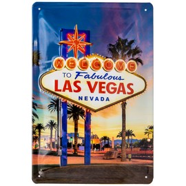 Retro Tin Sign – Las Vegas Notice Sign, Decorative Sign, Poker Casino Fans – High-Quality Embossed Sheet Steel – 3D Effect – 30 x 20 cm
