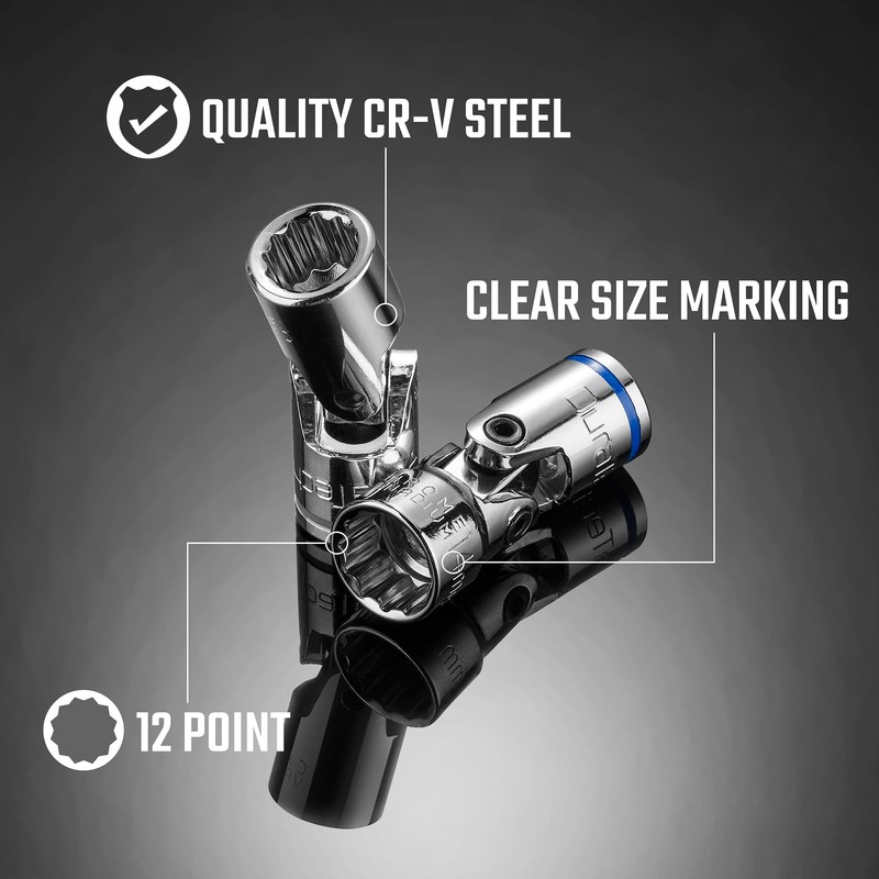 DURATECH 3/8" Drive Universal Joint Socket Set, Swivel Socket Set,