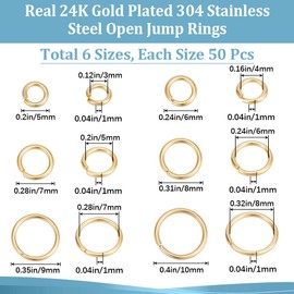 Beebeecraft 1 Box Mit 300 Stück 5/6/7/8/9/10 mm Offene Biegeringe 24 Karat Vergoldeter Edelstahl Einzelne Schleife Biegeringe Runde Verbindungsringe Für Die Herstellung von Armbändern Halsketten