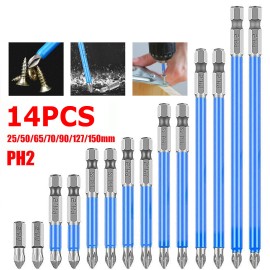 Frentaly 7~14X Magnetic screwdriver bit Bits set PH2 Anti-slip Hex Shank Screw Cross Head - 14PCS Magnetic BIt Set