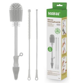 Haakaa - Kit de cepillo para polvo de limpieza de silicona para botellas y hendiduras - Silicona de grado alimenticio: apto para lavaplatos (kit gris)