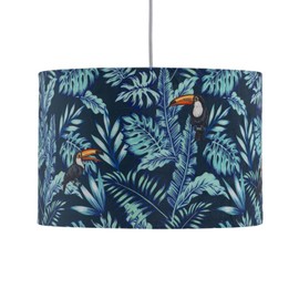 firstchoicelighting Tropical Toucan Design Velvet Easy Fit Ceiling Pendant Lightshade or Table Lamp Shade, Diameter 30cm