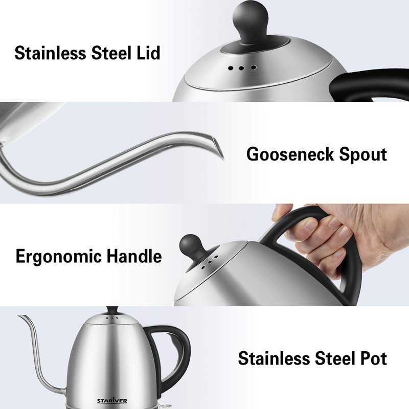 Stariver Electric Kettle Gooseneck Kettle, 1L Water Boiler, BPA-Free, Pour