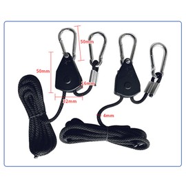 4 Pcs Duty Heavy Rope Ratchet with Hooks,2.4M Adjustable Rope Ratchet for Plant Lamp,150lb,Adjustable Grow Light Ratchet Rope,Hanger Rope Ratchet