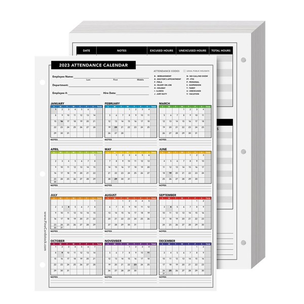 2023 Attendance Calendar Card Stock Paper – Great Employee Work Tracker | Printed on Durable and Thick 80lb (216gsm) Cardstock | 8 ½ X 11 | 50 Sheets per Pack