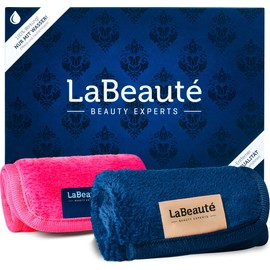 LaBeauté Make-up Wipes Microfibre (Pack of 2, 21 x 21 cm) Washable and Reusable Make Up Remover Pads, Microfibre Make-Up Pads, for Facial Cleansing and Make-Up Removal (Dark Blue and Pink)