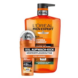 L'Oréal Men Expert Körperpflegeset für Männer, Mit XXXL Duschgel und XXL Deoroller, Set für Herren mit Taurin und Keramik, Hydra Energy, Heat Protect, 2-teilig
