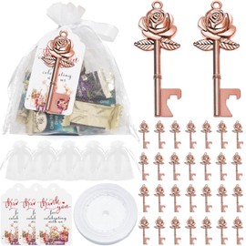 50 Set Key Bottle Openers Rose Flower Shaped Keys Wedding Favors with Candy Bag Tag and Ribbon for Wedding Party Supplies Party Bridal Showers Decorations Guests