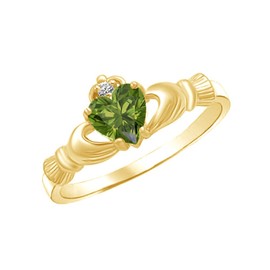 Jewel Zone US Heart Cut Simulated Peridot & Cubic Zirconia Claddagh Ring In 14k Yellow Gold Over Sterling Silver Jewelry Gift For Her Ring Size-8