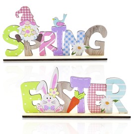 2Pcs Easter Table Decorations, Spring Easter Resurrection Scene Wooden Table Sign, Wooden Bunny Tabletop Decor for Dinner Party Indoor Decoration