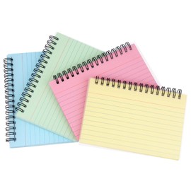 Index Cards 15 x 10 cm, Pack of 200 Flashcards with Transparent Cover Lined, Spiral Notepad with Ring, Index Cards Colourful, 4 Colours Vocabulary Cards for School, Vocabulary & Learning Aid