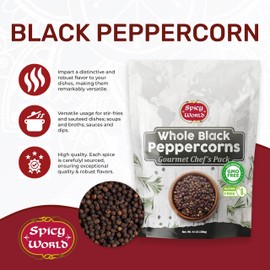 Spicy World Black Peppercorns Whole 14 Ounce - As Seen On Tik Tok - Non-GMO, Steam Sterilized Whole Peppercorns for Grinder Refill