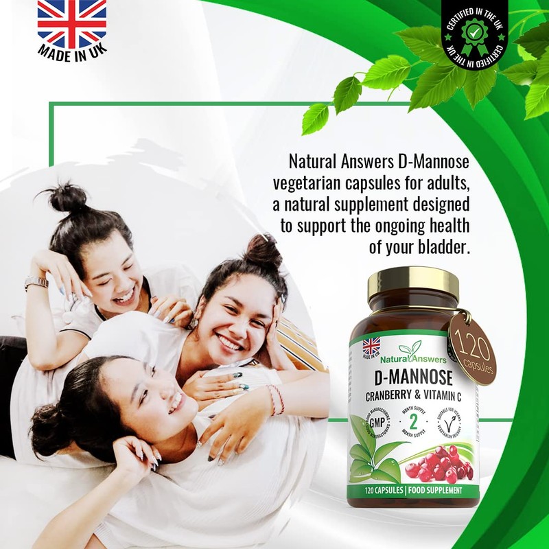 120 D-Mannose Capsules with Vitamin C and Cranberry Extract -