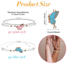 CIATBYYJ 2Pcs Bff Bracelets for 2, Cute Butterfly Matching Bracelets for Best Friends, Adjustable Strand Bestie Couple Bracelet for Women Birthday Anniversary Couple Christmas Friendship Gifts