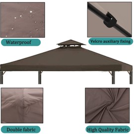 DURCOVER Gazebo Replacement Top 10x12 FT, Gazebo Canopy Replacement Cover for 2 Tier Outdoor Patio Garden Tent Frames,Canopy Cover with Air Vent, Brown