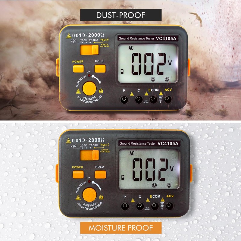 SKYCENX VC4105A Earth Resistance Tester Digital Grounding Resistance Meter 20/200/2000Ω