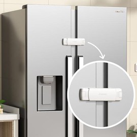 1 Pack   Fridge Lock  Door Refrigerator/Freezer Lock Apply to Max 3.54"(90mm) Two Door Gap Distance for  & ,Easy to Install no Tools Need or Drill (Black) - Colour: White