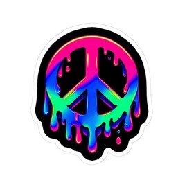 Peace Sign Hippy Sticker Drippy Melting Trippy Neon Psychedelic Car Laptop Water Bottle Decal 4" 6" Vinyl