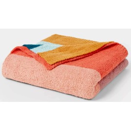 Threshold Cozy Chenille Bed Throw Blanket QUEEN 92" x 90" Colorblock Stripes NWT